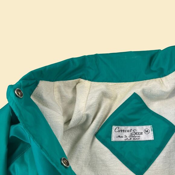 1980s teal windbreaker jacket, vintage 80s size M Current Seen snap clasp jacket - Picture 10 of 10